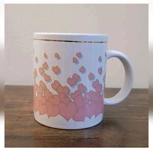 Vintage 1994 J.I.I. MUG. Pink Hearts. Valentine's Day. White Gold Rim Coffee Cup